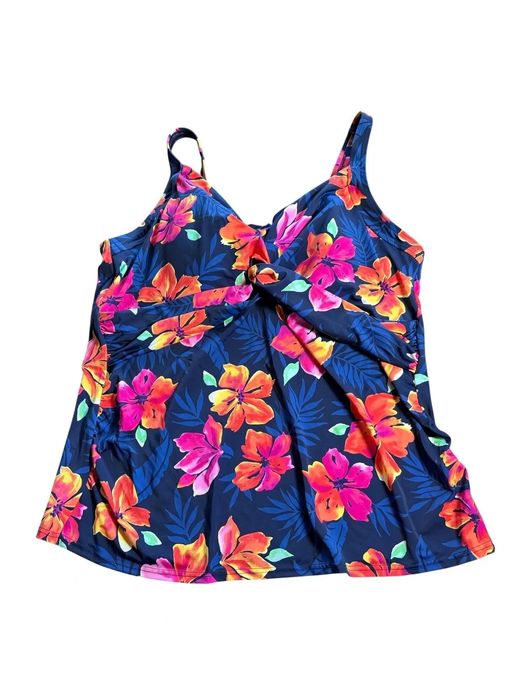 LANDS END plus size underwire floral twist front tankini swim top size 24W NWT